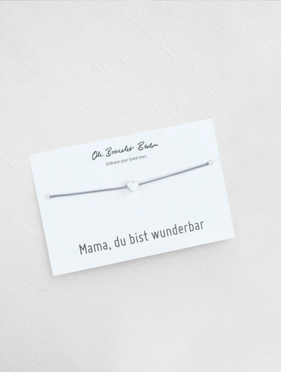 Mama du bist wunderbar Schmuckkarte und Armband mit Herz als Geschenk für Mama in der Farbe Silber