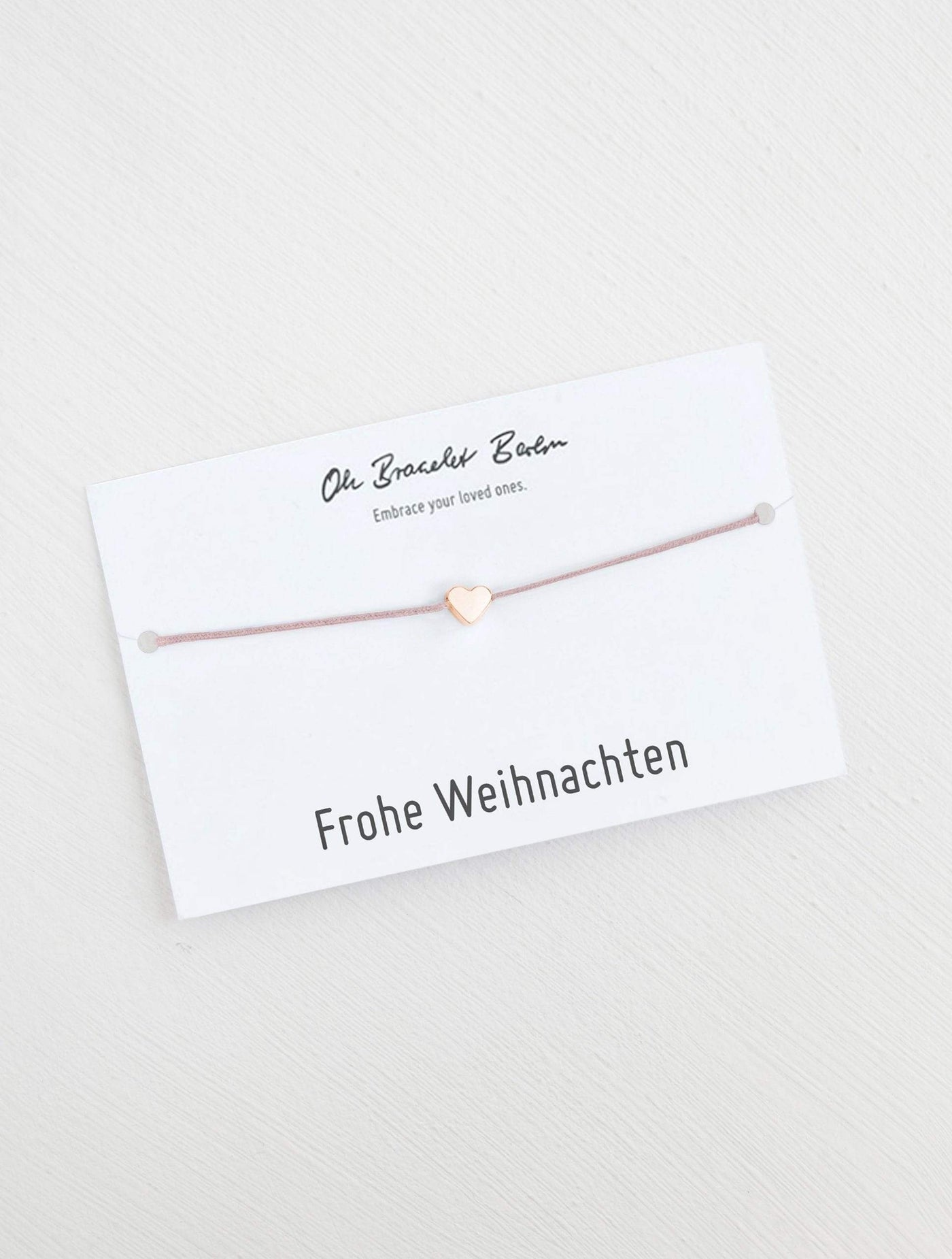 Herz Armband an Karte mit Spruch Frohe Weihnachten in der Farbe Roségold und Altrosa