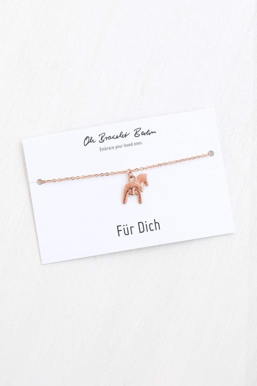 Glückssymbol Dalapferd als Armkette für Frauen an Spruch Karte für Dich von Oh Bracelet Berlin in der Farbe Roségold