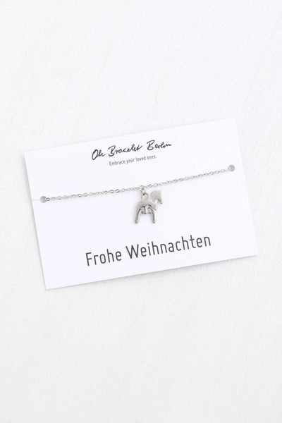 Schwedenpferd Anhänger im Hygge Design an Spruch Karte Frohe Weihnachten in der Farbe Silber von Oh Bracelet Berlin