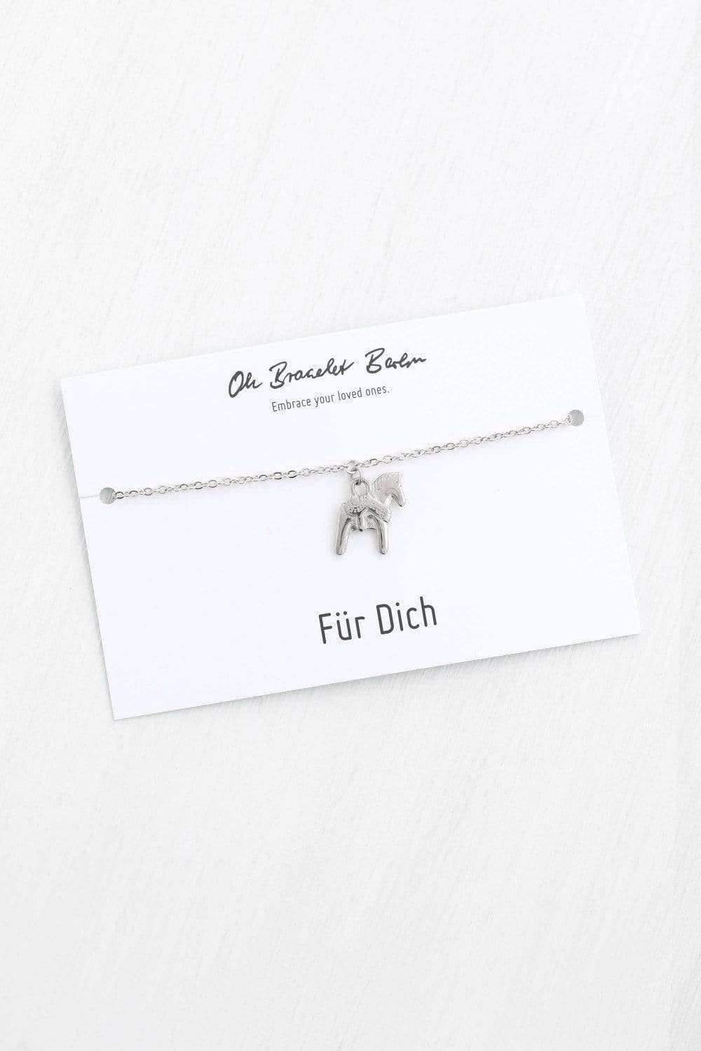 Spruch Karte Für Dich mit Dalapferd Anhänger in der Farbe Silber von Oh Bracelet Berlin