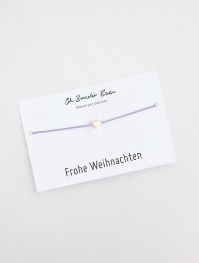 Herz Armband an Karte mit Spruch Frohe Weihnachten in der Farbe Roségold und Flieder