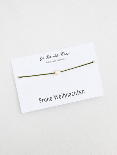 Herz Armband an Karte mit Spruch Frohe Weihnachten in der Farbe Roségold und Khaki