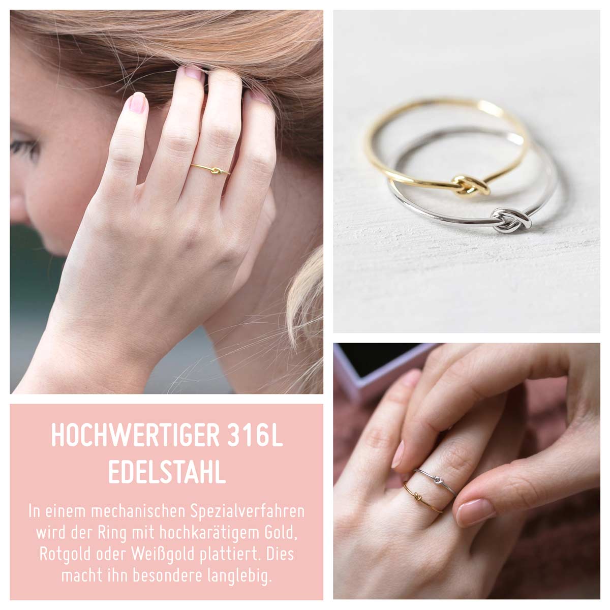 Knotenring in der Farbe Gold an Handmodel